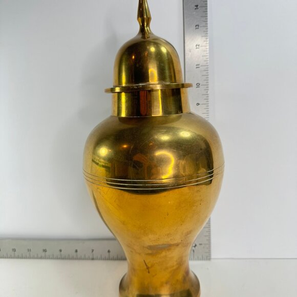 vintage tall large brass urn shaped container with lid 14" tall - Picture 7 of 7